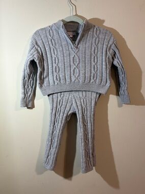 b tween cable knit sweater set Toddler SZ 2 light Gray 1/4 zip pullover w/ pants